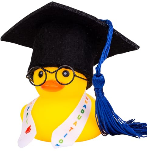 Mwmoeen lustige Akademiker Ente mit Diplom, Abschlussfeier Deko Geschenk | Mini Graduierung Ente Auto Armaturenbrett Dekoration mit Hut Schärpe Brille Schärpe, Geschenk bei Prüfungen Abschlussfeier