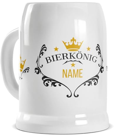 Tassendruck Bierkrug selbst gestalten mit Name - Bierkönig - Personalisiertes Geschenk für Biertrinker, Bier Geschenke, Bierkrug bedrucken, Bierliebhaber | Fotogeschenk, 500 ml, Keramik Weiß