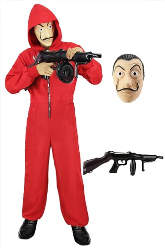 Costume da casa del denaro, da donna, uomo, adulto, unisex, con maschera Dali Salvador, tuta rossa partner, costume cosplay con accessori per carnevale Halloween FR047-S