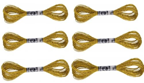 Glitzer-Stickgarn, Kreuzstichgarn, metallisches Stickgarn für Freundschaftsbänder, Stricken, Kreuzstichprojekte, 6 Knäuel (Gold)