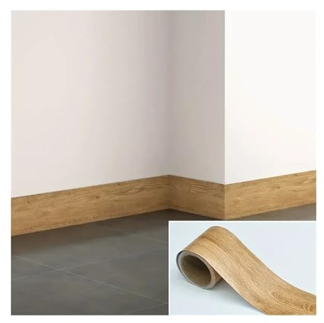 Crepundia Cenefas Adhesivas para Paredes, Línea de rodapié, pegatina pared, grano madera, línea cintura, borde, fondo autoadhesivo, marco puerta y, embellecedora(Style1,5cmx10m)