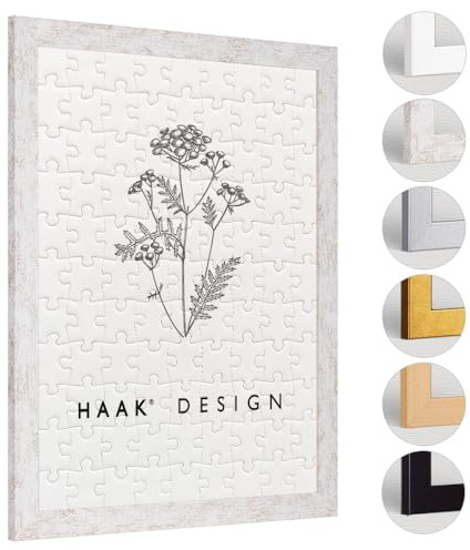 Haak Puzzlerahmen Lavanda ANTIREFLEX/Entspiegelt Weiß Vintage 48 X 64 cm (ca. 1000 Teile) Bilderrahmen Rahmen für Puzzle