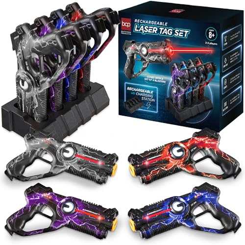 Best Choice Products Set di 4 blaster laser tag, ricaricabile a infrarossi Lazer Tag Set & Docking Station, nessun gilet necessario - Grigio/Viola/Rosso/Blu