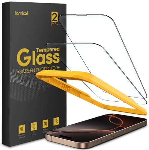 Lamicall Schutzfolie für iPhone 16 Pro für Panzerglas - 2025 Anti-Fingerprint Displayschutz mit Bläschenfrei Montagerahmen, 9H Härte Folie, Kratzfest Glas zglas für iPhone 16 Pro, 2 Stück