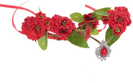 Elfen-Stirnband, Elfen-Kopfschmuck, Waldfee, Elfenkrone, Stirnband, grün, V-Form, Blumenkranz, Hochzeit, Braut-Kopfbedeckung mit Edelstein-Anhänger for Frauen und Mädchen, for Cosplay-Zubehör (FC1583R
