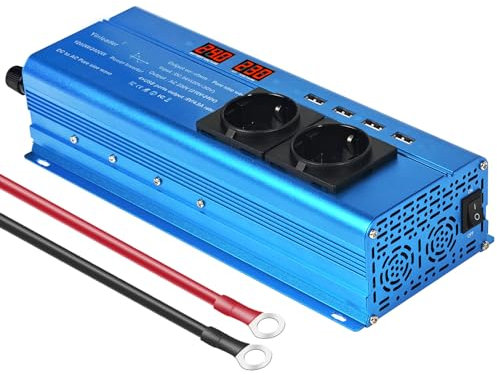 Yinleader 24V 230V 1200W Reiner Sinus Wechselrichter 2xEU Steckdosen und 4xUSB 2xLED Spannungswandler