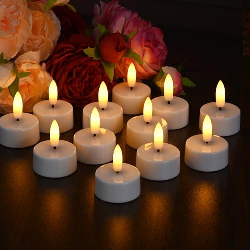 EXTSUD 12 stycken LED-värmeljus med timer, uppladdningsbara stearinljus, LED, teljus, flamlösa ljus, flimmer, stearinljus, nattlampa, elektriska värmeljus ungdomshorn, lykta, bord, vardagsrum,
