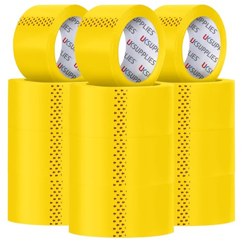 UK SUPPLIES LIMITED 12 Roll LOW NOISE Premium Yellow Packaging Tape (All Packs & Colors) 48MM X 66M Extra Strong Secure Sticky Adhesive Durable Parcel Sealing Tape for Packing Boxes & Moving Houses