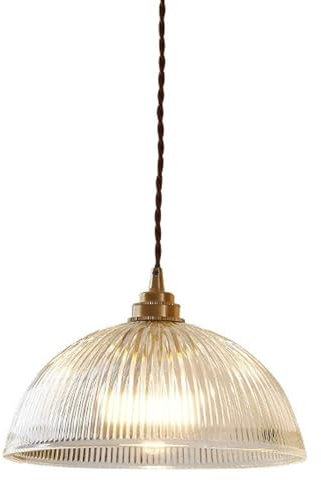 Glass Pendant Light Fixtures with Striped Glass Lampshades Creative Dome Single Head Chandelier for Living Room Restaurant Bar Gazebo Lighting