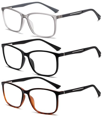 Fsread 3 Pack Blaulichtfilter Lesebrille für Herren Federscharnier Sport Square Reader TR90 Anti-Glare Lesehilfe