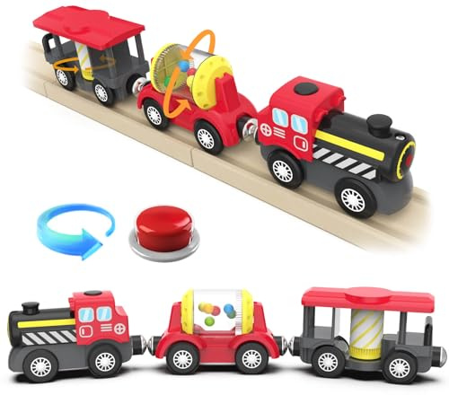DxxD Batteriebetriebenes Zugset Kinder, Eisenbahn Elektrische lok Holzeisenbahn Zug (magnetische Verbindung), Lokomotivzug Kompatibel mit Thomas, Brio, Geschenk Zugspielzeug für Kleinkinder ab 3+