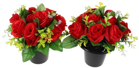 BESPORTBLE Künstliche Friedhofsblumen Mit Eimer Aus Strapazierfähigem Seidenstoff Und Kunststoff Für Grabdekoration Im Außenbereich Und Langlebig