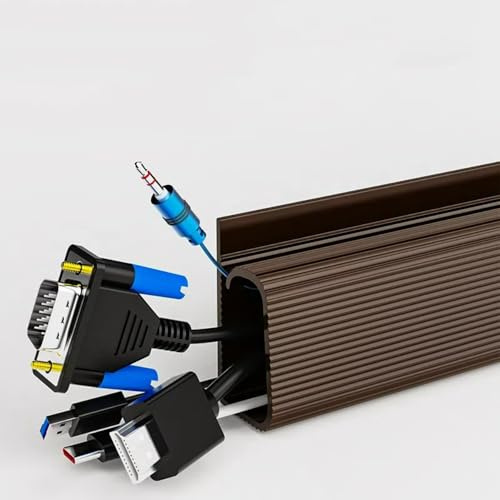 OASHISU Kabelkanal 2er-Packs, Kabelkanäle Selbstklebend 2 x 51 (B) x 27 (H) x 400mm Länge, Kabelabdeckung, Braun PVC, TV Kabelkanal bis zu 10 Kabel hinter TV-Ständer oder PC-Schreibtisch verstecken