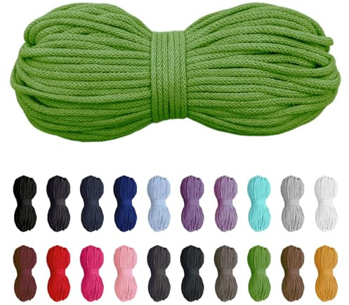 Slantastoffe 50 Meter Baumwollkordel 5mm, Baumwollschnur, Kordel, Seil, Turnbeutel, 21 Farben (Grün)