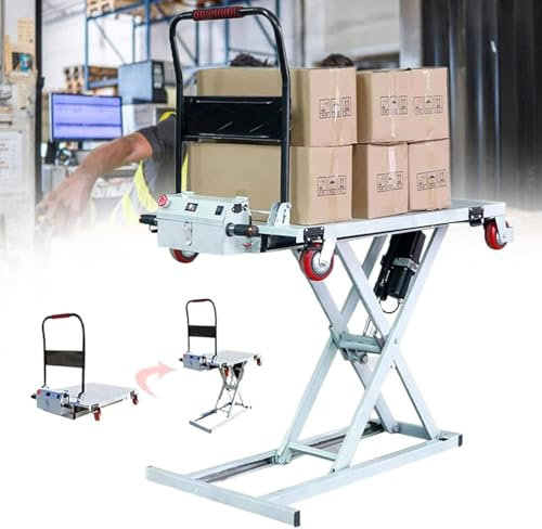 Electric Forklift Single Scissor Lift Table Trolley 300 Kg Load Capacity Lifting Height 105cm Hydraulic with 4 Non-Slip Wheels for Handling and Transporting Materials