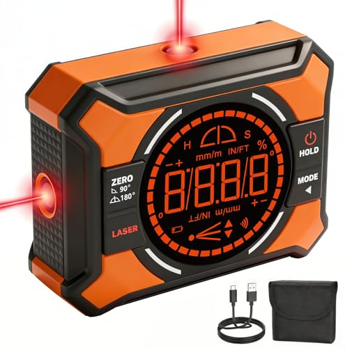 Digital Magnetic Angle Gauge with Laser, 3-in-1 Mini Laser Angle Finder, Rechargeable Digital Level with Backlit Display, Inclinometer Protractor for Woodworking, Table Saw, Picture Hanging