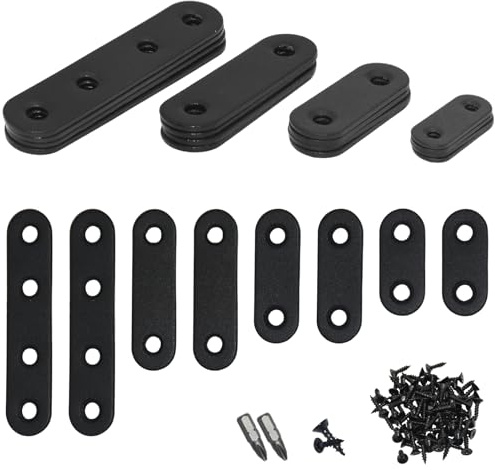 40 Stück Flachverbinder Schwarz, Möbelverbinder Holzverbinder | Flachverbinder Edelstahl mit 100 Schrauben, Verbindungsblech Lochplatte Metall für Reparaturen Möbelverstärkungen Verwendet
