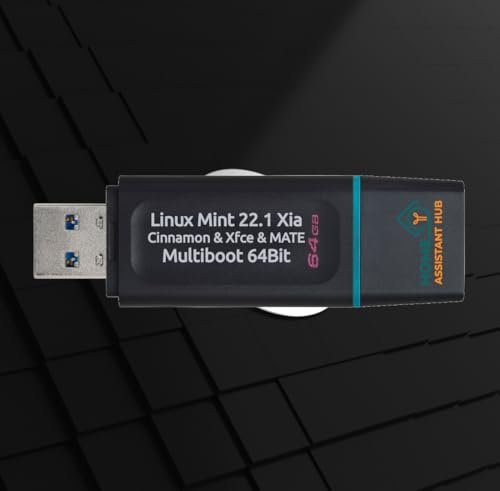 Home Assistant Hub Pour Linux Mint 22.1 Xia – Toutes les éditions (Cinnamon, Mate, Xfce) – Multiboot sur clé USB-A 3.2 64 Go – Environ 48 Go de mémoire libre