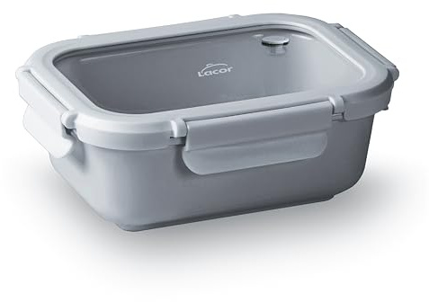 LACOR - 64631 - Recipiente Ceram Grey, Cerámica, 650 ml, Apto para microondas, Apto para horno, 100% hermético, Libre de plomo, cadmio y níquel, ClipLock System