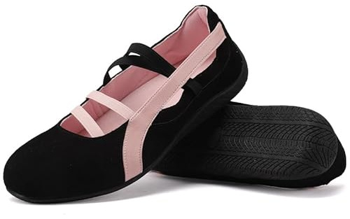MAVMAX Mary Jane Shoes Ballet Sneakers for Women Casual Sneakers with Elastic Strap Non Slip Women's Ballet Flats with Foam Insole for Comfortable Daily Outgoing Work,Blackpink,US8.5