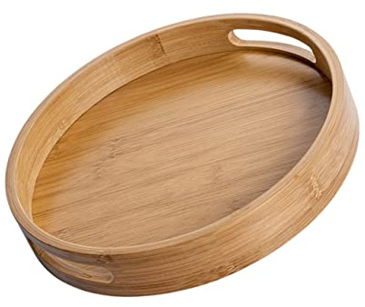 VALICLUD Bamboo Tray Round Bread Tray Storage Bamboo for Home Desktop Organizer