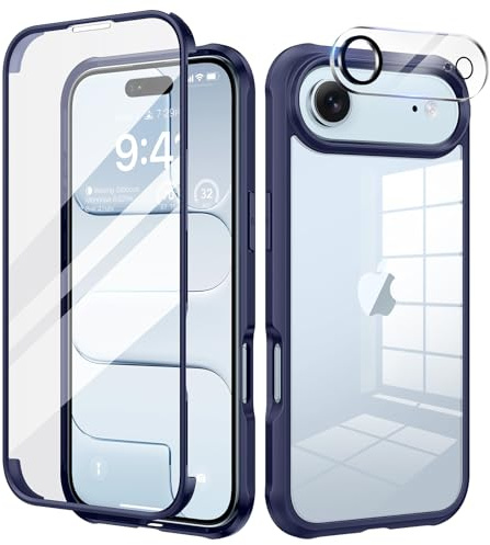 seacosmo för iPhone Air Fodral, [9H HD] Integrerat Härdat Glas Skärm och Kamerafilm 360 Grader Stötsäker Dubbelt Skyddshölje för iPhone 17 Air, Blått