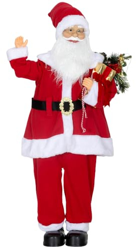 HOMCOM Life Size Animated Santa Claus Voice-Activated 120cm Red | Christmas Decoration, Twinkling LED Lights, Bendable Arms, Indoor Home Decor