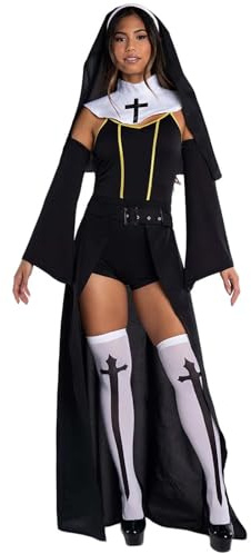 Generisch Kostüm Nonne Damen Sexy Kostüm Gute Schwester Kirche Kleid Kleidung Religiöses Kleid Slim Lang Figurbetont mit Schlitz Kreuz bedruckt mit Kopfbedeckung Halloween Outfits Carnival