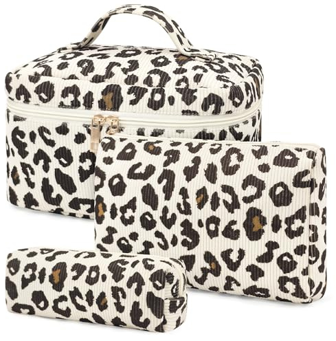YMIFEEY Lot de 3 trousses de toilette pour femme - Grande et petite - Trousse de maquillage - Trousse de toilette - Trousse de toilette - Organiseur pour femme, Leo-corde, Classique