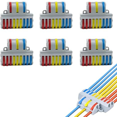 6 Pièces Connecteur Électrique SPL-93, Bornes de Connexion Rapide Compactes, Connecteur à Ressort avec 3 Entrées et 9 Sorties, Résistant aux Flammes, pour Câblage Électrique, Domino Electrique