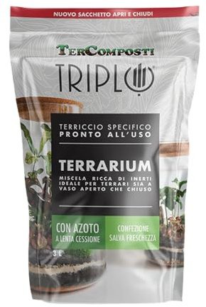 Terriccio Specifico per Terrarium con Azoto a Lenta Cessione, 3 Litri, Miscela Ricca di Inerti per Vasi Aperti e Chiusi