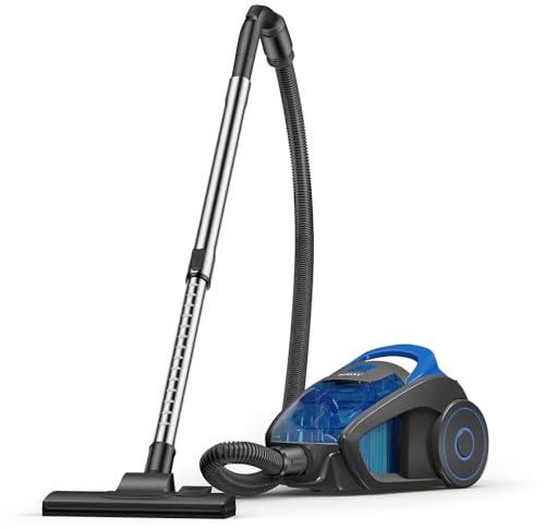 Aspirateur Traîneau Sans Sac Puissant 1200W, Aspiration 15000PA, Câble 5m, Buse Spéciale à Ions Négatifs Anti-Acariens, Silencieux et Compact pour Sols Durs, Tapis, Canapés et Poils d'Animaux (1,5L)