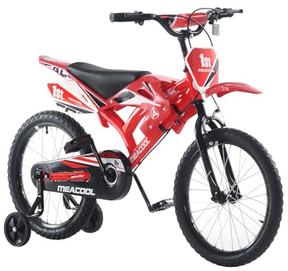 BSTSEL 12 16 18 Kids Bicycle Moto Motorcross Bike with Removable Stabilisers Wheels for Boys&Girls Ages 2-9 Years Old Children 16/18 inch Motorcycle Bike Gift