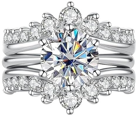 aomoso Bague pour Dames - 3CT Bague en Moissanite en Forme de Couronne - avec Certificat, Argent 925, Forme de Grappe, Couleur D, Grade VVS1, Convient pour: Date/Mariage/Anniversaire/Cadeau (54)
