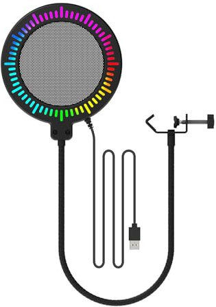 Eacam RGB-mikrofonpopfilter RGB-mikrofonpopfilter Metallmikrofonvindskydd Precisionsnät Svanhalsringklämma 25-30 Mm med Metallnät för Streaming Av Sång och Podcast