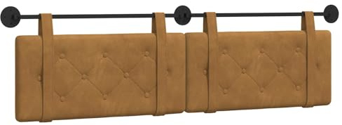 QJBSAVVA Hängendes Kopfteil Braun Samt - Wandmontage Polsterkopfteil 190 cm für Doppelbett, Geknöpftes Design Bettrückenlehne Wandkissen zum Aufhängen