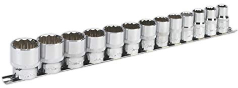 Sealey AK2674 Premier 13 Piece 1/2in Drive Imperial AF Short Socket & Rail Set