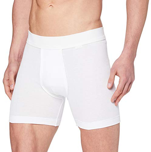 CALIDA Bomull 1:1 boxershorts, extra långa män, finribbad med mjuk linning och längre ben, Vit, 46-48