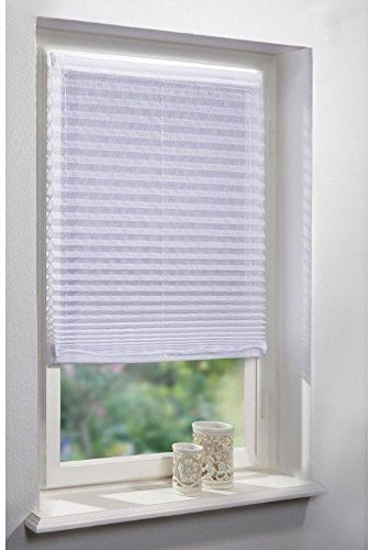 Plisseerollo weiß BxH 100x140cm | Raffrollo in Leinenstruktur | Plissee in weiß Aufhängung ohne Bohren