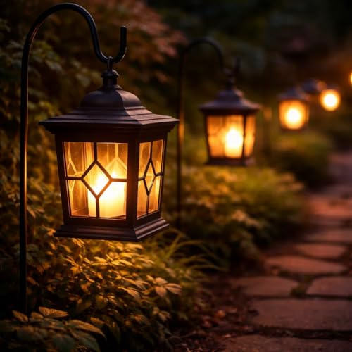 2er Set LED Solar-Laterne mit Erdspieß - Pendelleuchte Solarleuchte Wegeleuchte Gartenleuchte für Terrasse Balkon Außen Outdoor Blumenbeet Party, Batterie, IP44 [Energieklasse A+] (Schwarz)