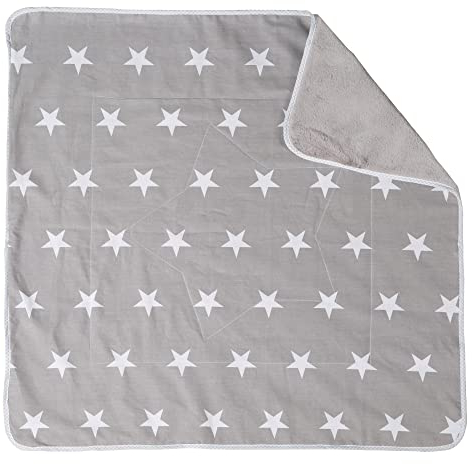 roba Babydecke Little Stars - 80 x 80 cm - Decke zum Kuscheln, Krabbeln & Spielen - Weiche Kinderdecke 2 seitig mit Stern Motiv aus Baumwolle / Plüsch - Grau / Weiß, 1 Stück (1er Pack)