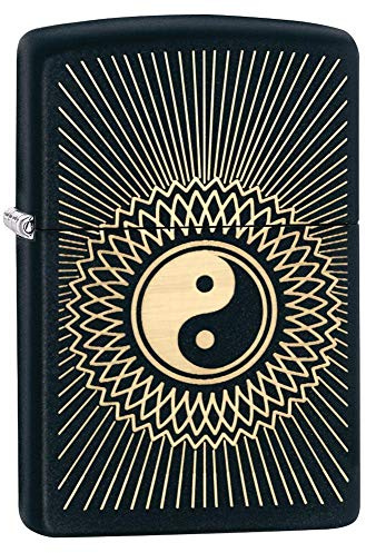 Zippo-Feuerzeug mit Yin-Yang-Motiv, schwarz, matt
