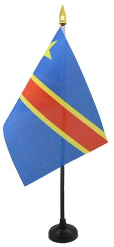 AZ FLAG - Mini Demokratiska republiken Kongo-bordsflagga - 15 x 10 cm - Kongolesisk kontorsflagga 100% polyester med gyllene spetsstång 25 cm
