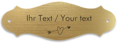 Personalisiertes Klingelschild mit Gravur aus Acryl in Messing-Optik - 130 x 47 mm, geschwungen, gold-metallic - Türschild, Namensschild