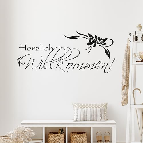 GRAZDesign Wandtattoo Flur Herzlich Willkommen, Wandsticker Flur und Diele, Eingang, Sprüche Wandsprüche, Sticker Aufkleber modern - 69x30cm / 070 schwarz