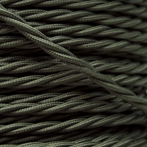 PRE-CUT 3 Meter Length Vintage Styled British Khaki Green Coloured Cloth Covered Braided Twist Flex - Electric Cable 3 Core; Electrical Wire 3Amp; Lighting Flex 0.50mm