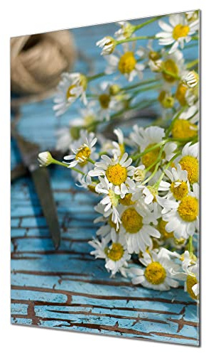 banjado Magnettafel aus Glas 40x60, Blumenmotiv, beschreibbar | Florale Glas-Pinnwand für Notizen und Fotos, mit Motiv Tausendschön aus der Pflanzenwelt