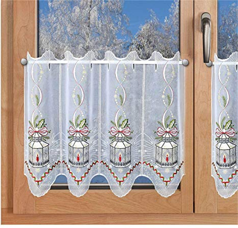 SeGaTeX home fashion Weihnachts-Scheibengardine Laterne Wintergardine Plauener Bunt-Stickerei Spitze 40 x 128 cm