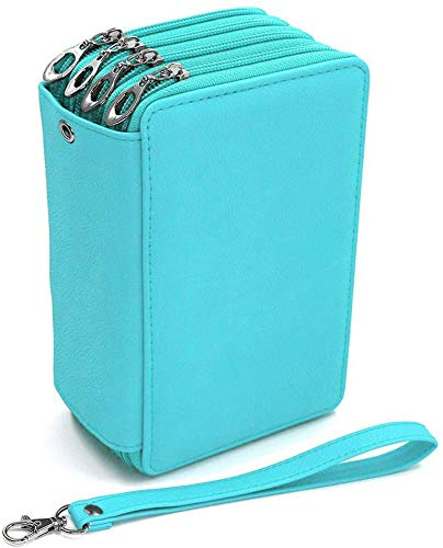 DUBENS 72 slots PU Leder Buntstifte Federmäppchen große Kapazität Bleistiftkasten Stationary Pouch Mäppchen Kosmetiktasche Bleistifte, Mehrzweck Aquarellstifte Federmappe Schüleretui (Blau)