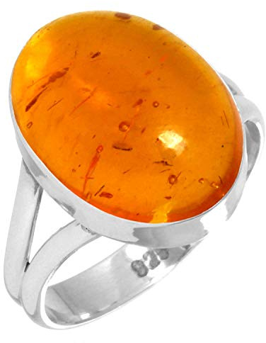 Jeweloporium Anello in argento ambra arancione taglia 10, anello in argento sterling 925 per donna, gioiello fatto a mano con pietra ovale spessa